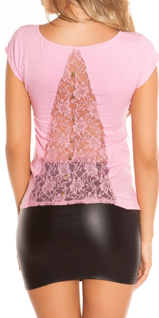 t-shirt with lace and skulls Pink